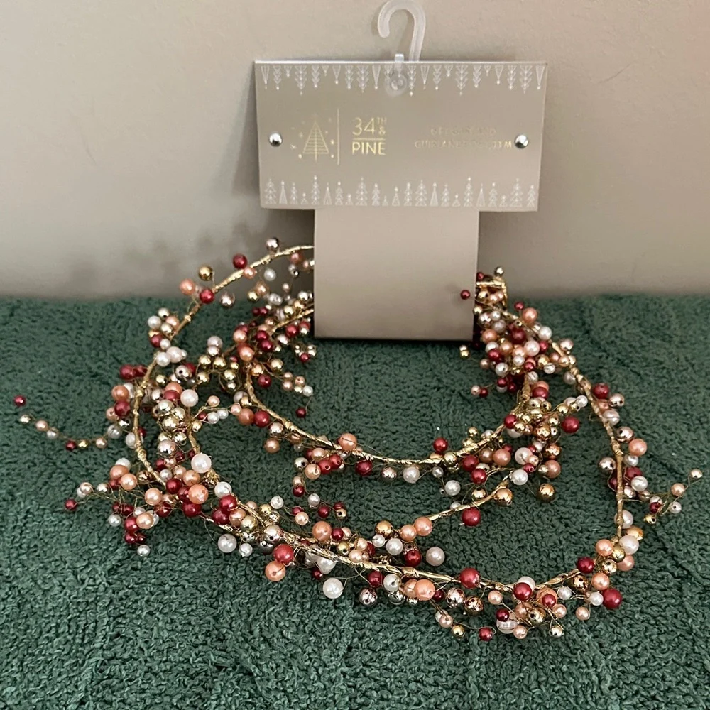 34th & Pine Holiday Christmas Tree Garland Gold Peach Berry NEW!